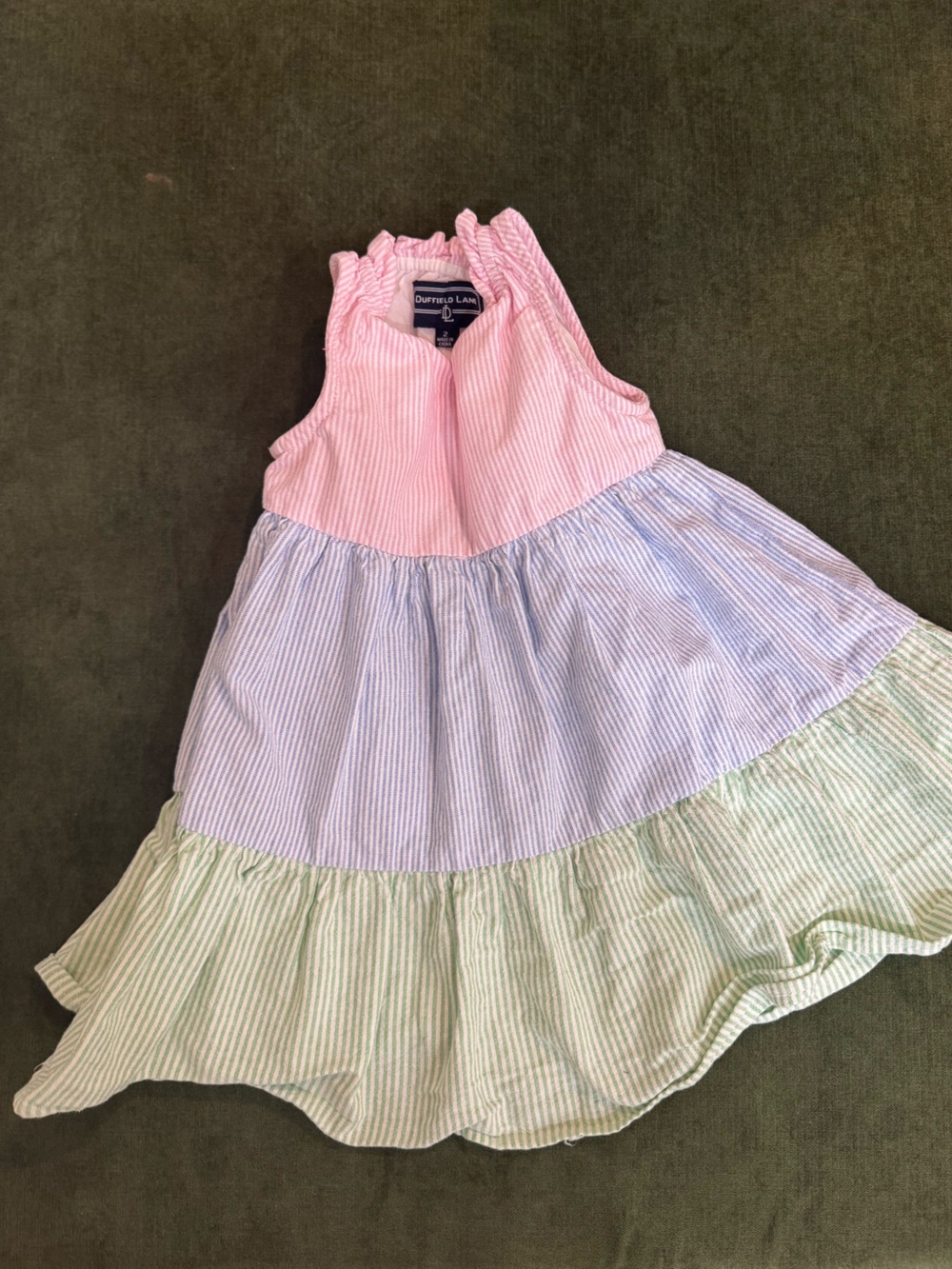 Duffield Lane Pink Blue and White seersucker  Dress